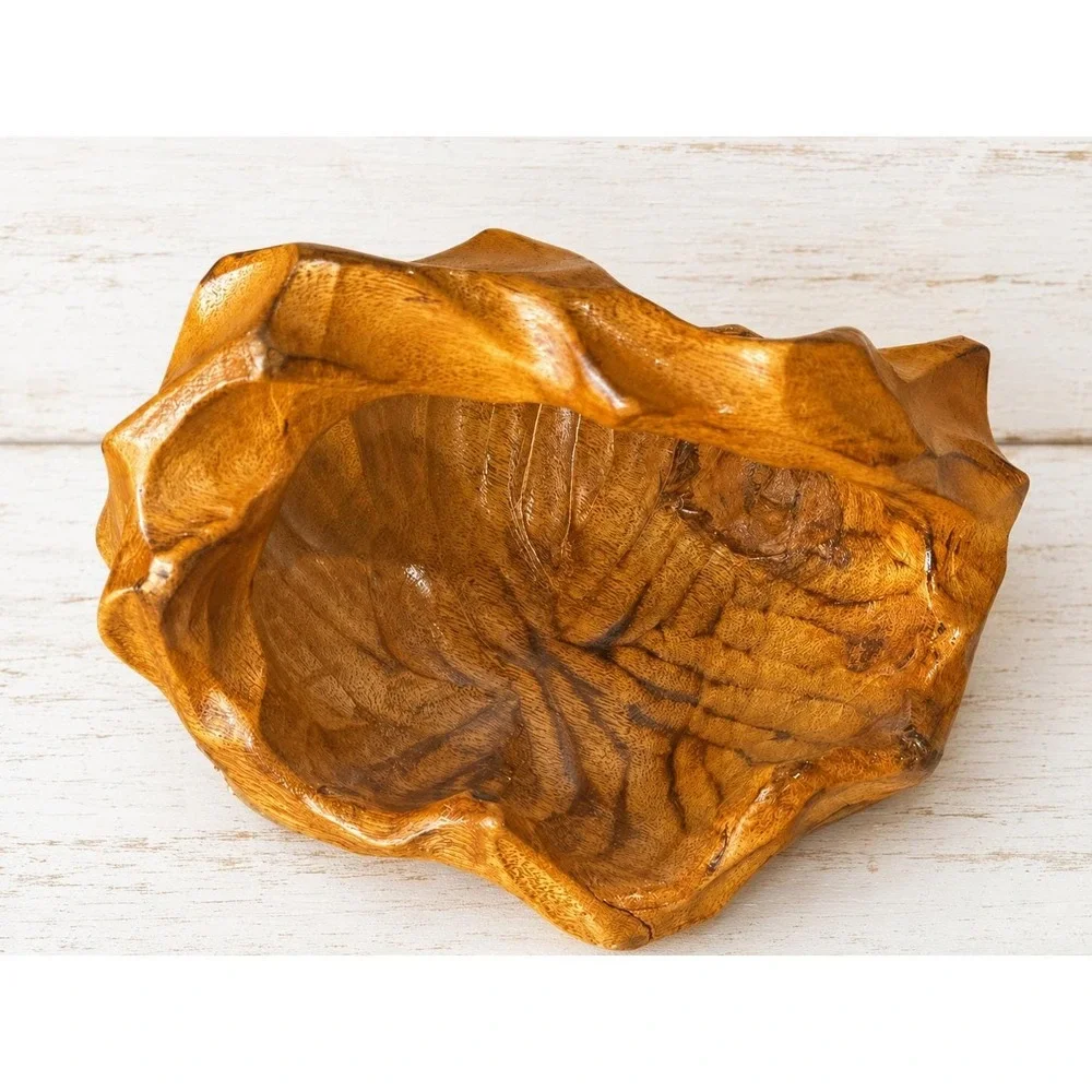 Vintage Primitive Burl Wood Basket Bowl Handled Hand Carved Rustic